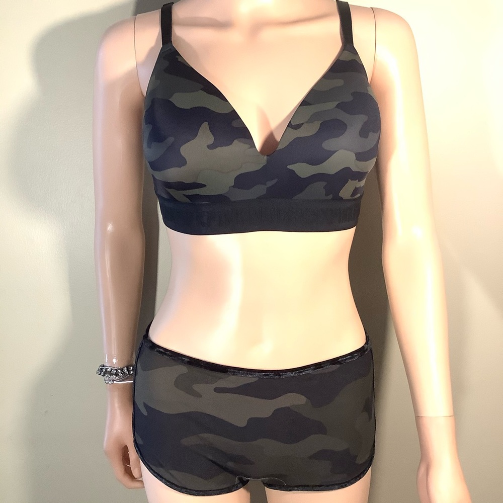 Pink Victoria Secret Camo Bra & Boyshorts - Picture 3 of 11